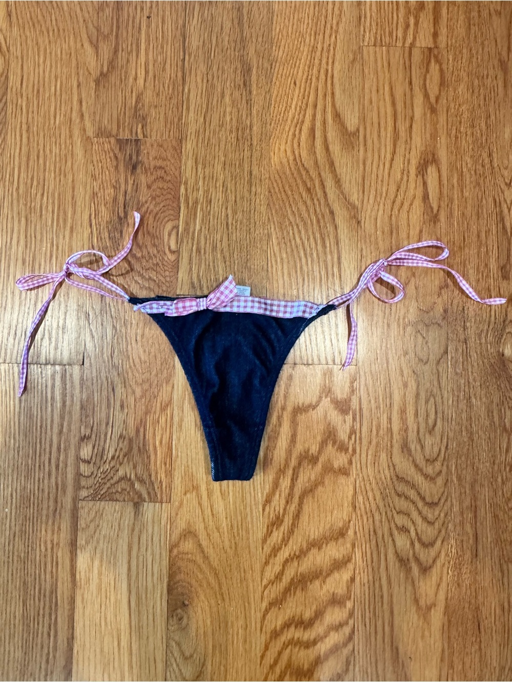 Natures Intimates Denim Blue Underwear Bottom Pink Gingham String Ties XS S 5